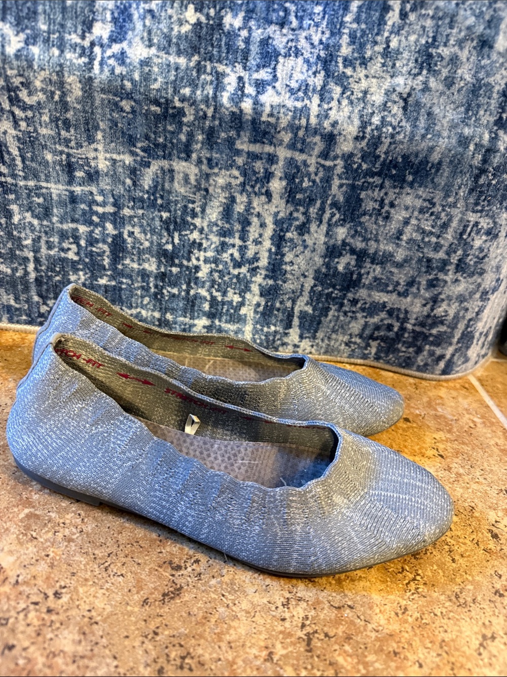 Skechers Metallic Light Blue Knit Ballet Flats